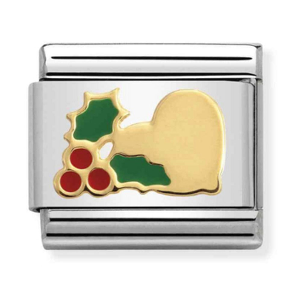 Nomination Composable Classic Link Christmas Heart With Holly in 18k gold