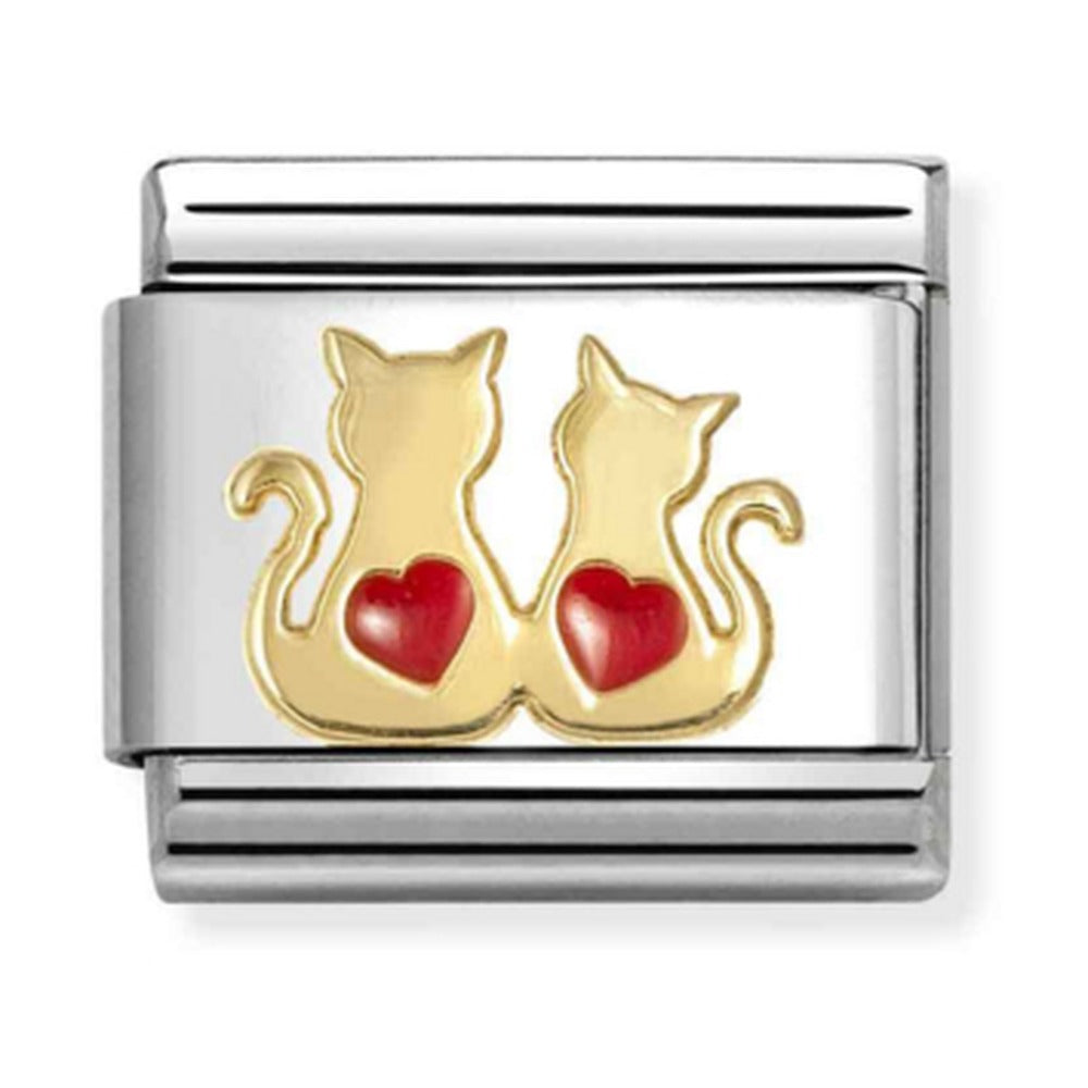 Composable Gold, Cats With Red Hearts Charm 030285/70