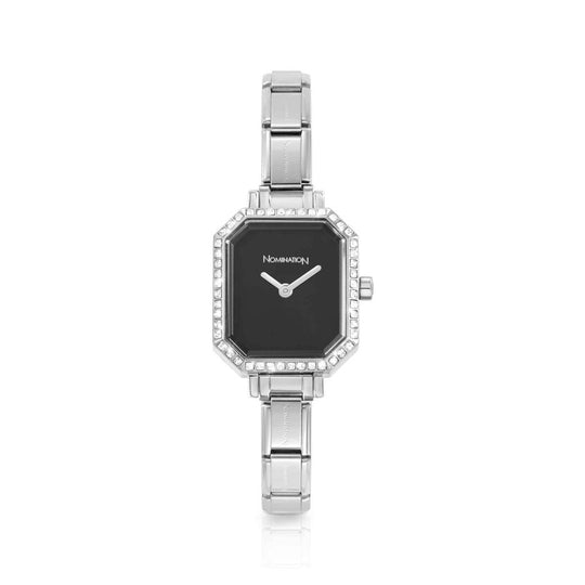 Nomination Paris Rectangular CZ Black Dial Bracelet Watch *