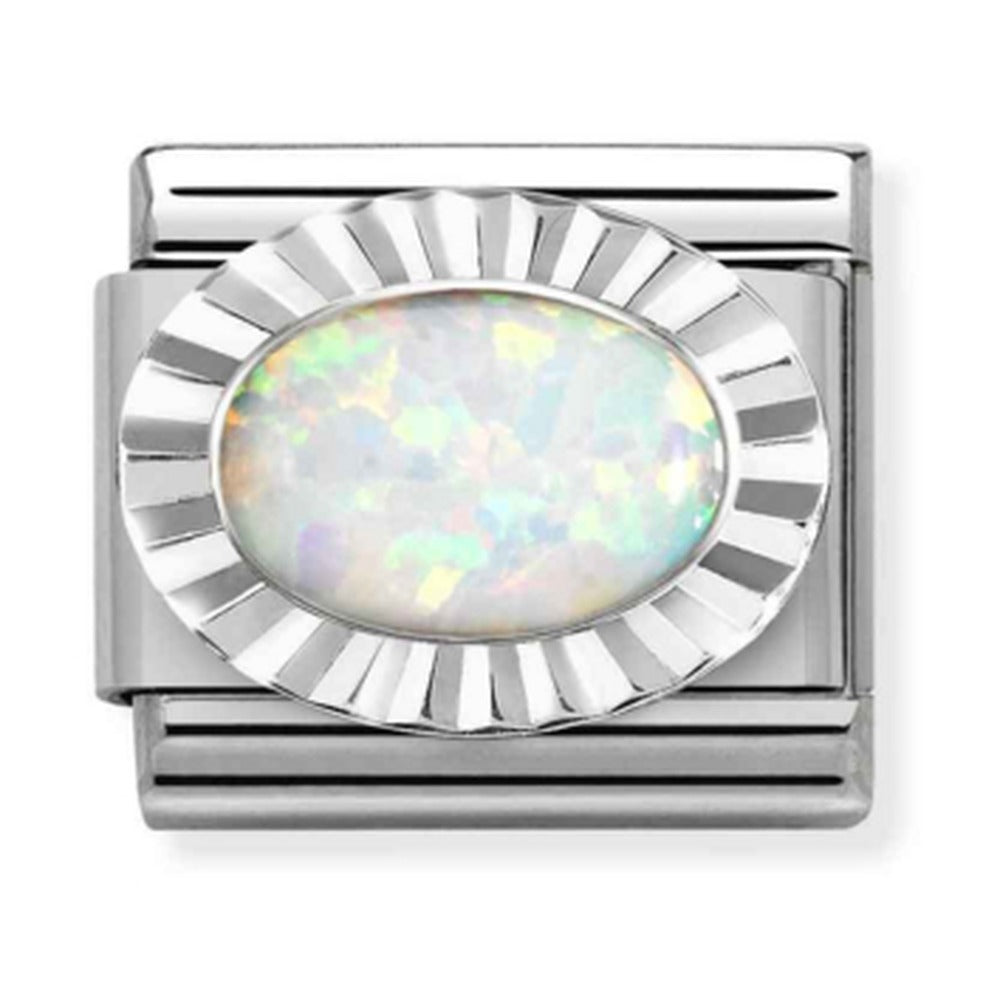 Nomination Composable Silver Diamond Oval White Opal Charm 330507/07