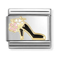 Nomination Composable Gold Black Shoe With Flowers Charm 030272/95
