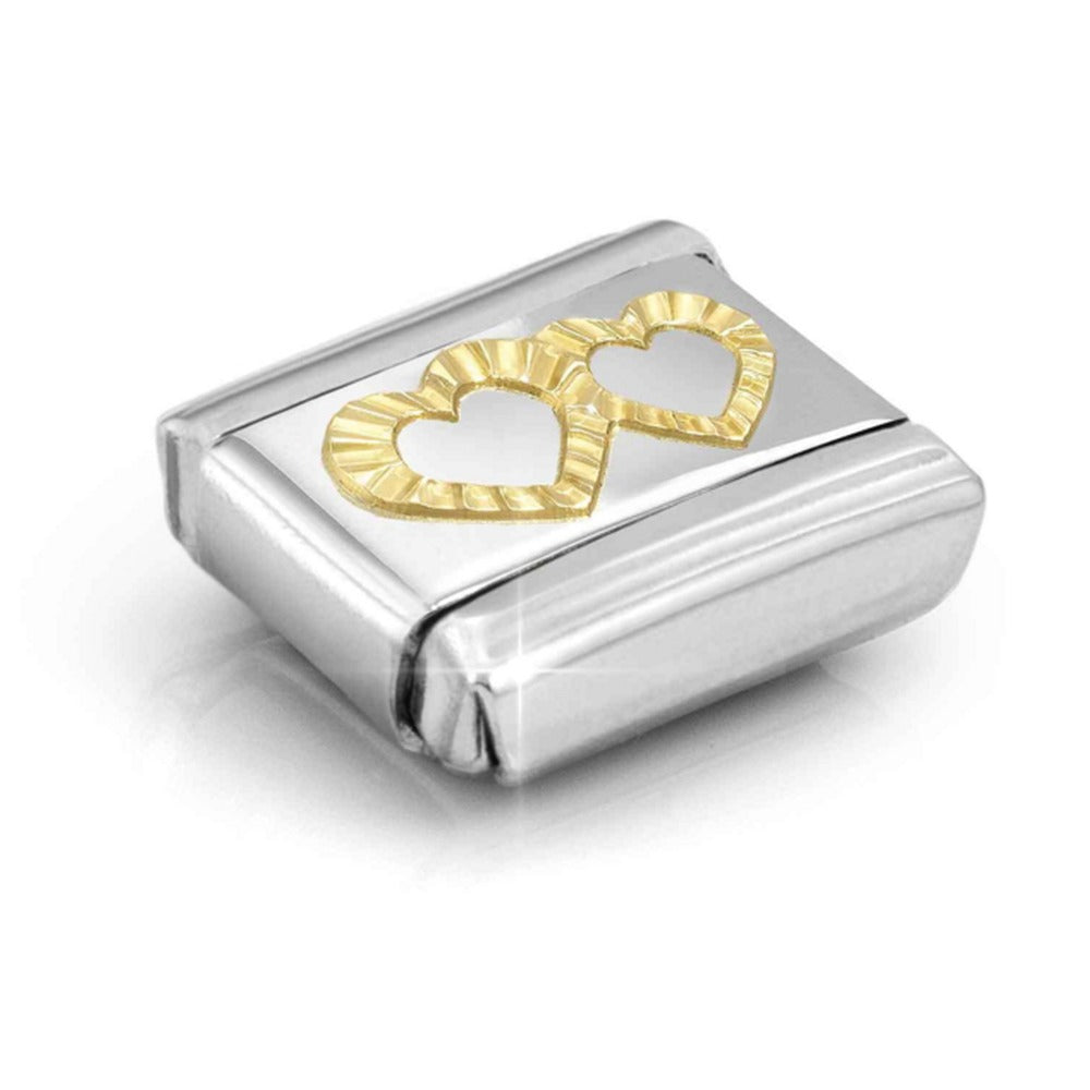 Composable Gold Diamond Cut Double Heart Charm 030149/64
