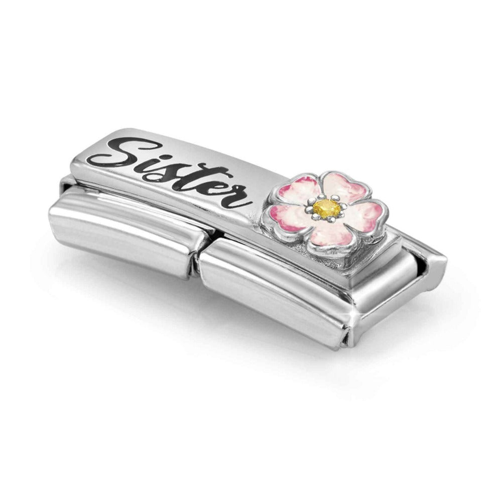 Nomination Composable Classic Link Double Sister with Pink Flower in Silver