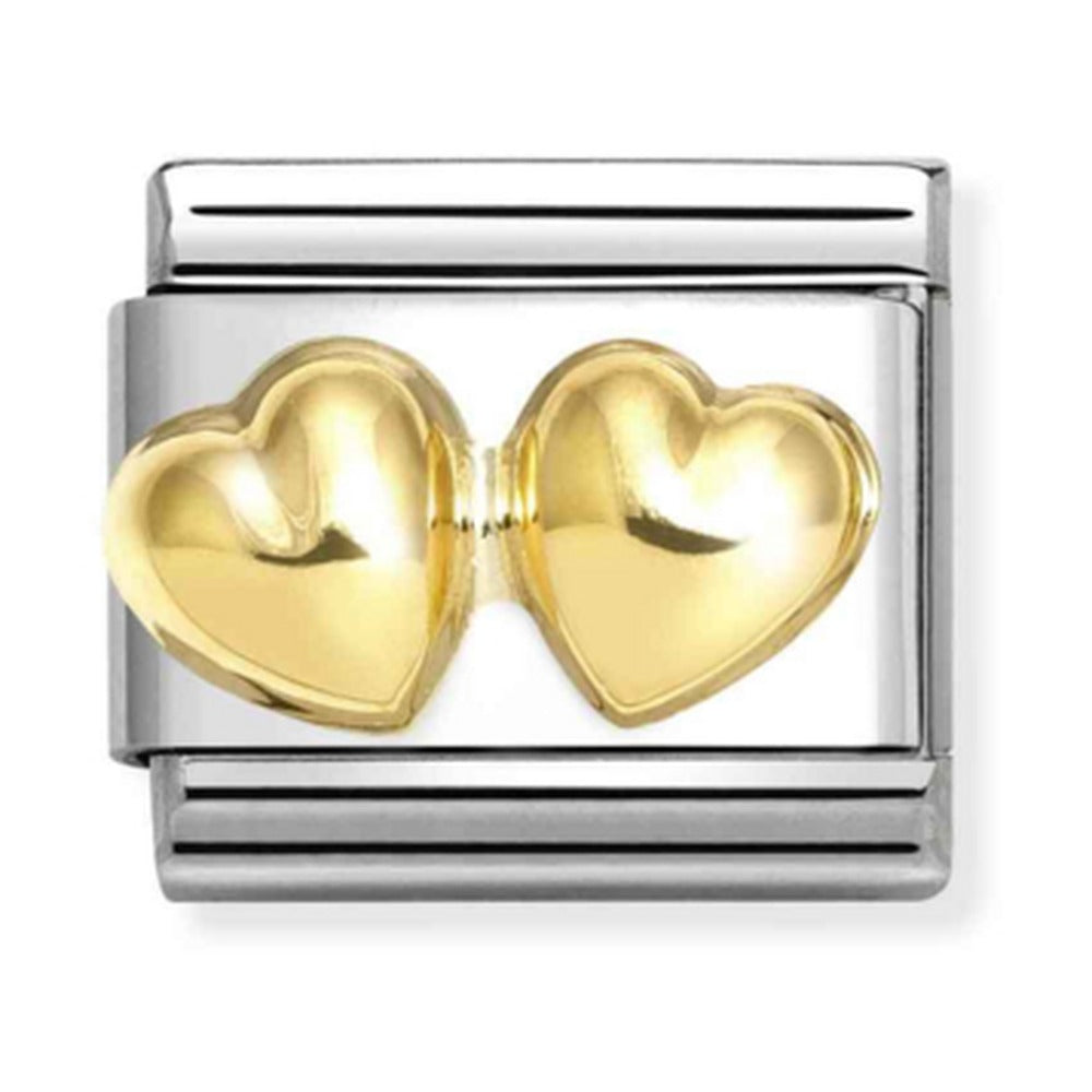 Nomination Composable Gold Double Raised Hearts Charm 030116/23