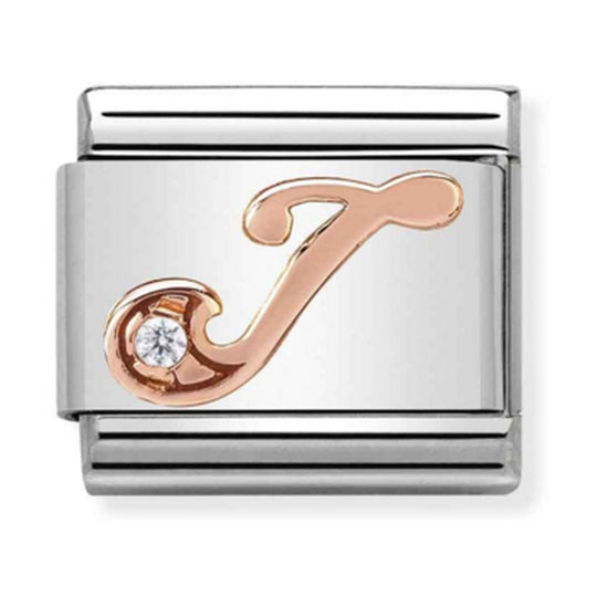Nomination Composable Classic LETTER J steel, zircon and 9k rose gold