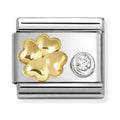 Nomination Composable Classic Link Raised Four Leaf Clover With CZ Stainless Steel 925 Silver 750 Gold