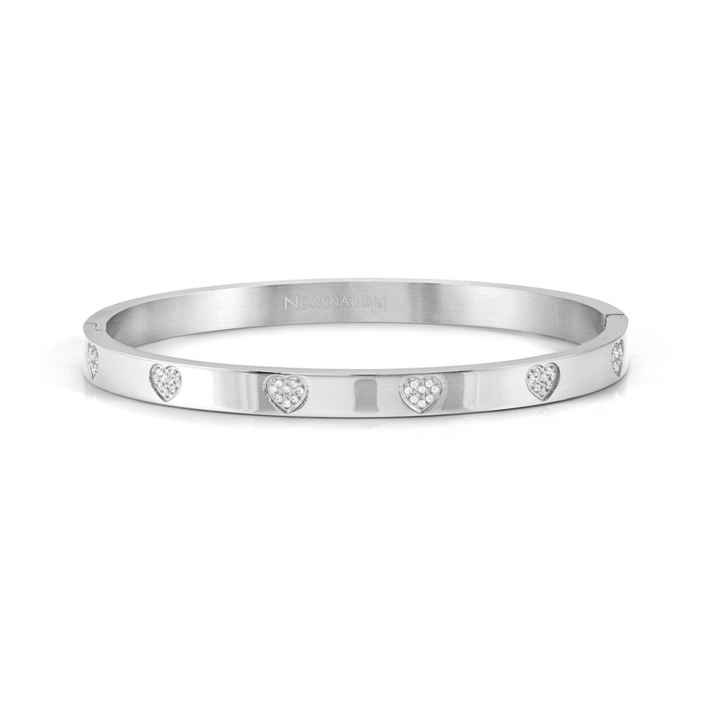 Nomination Pretty Bangles in steel and CZ Pave Hearts