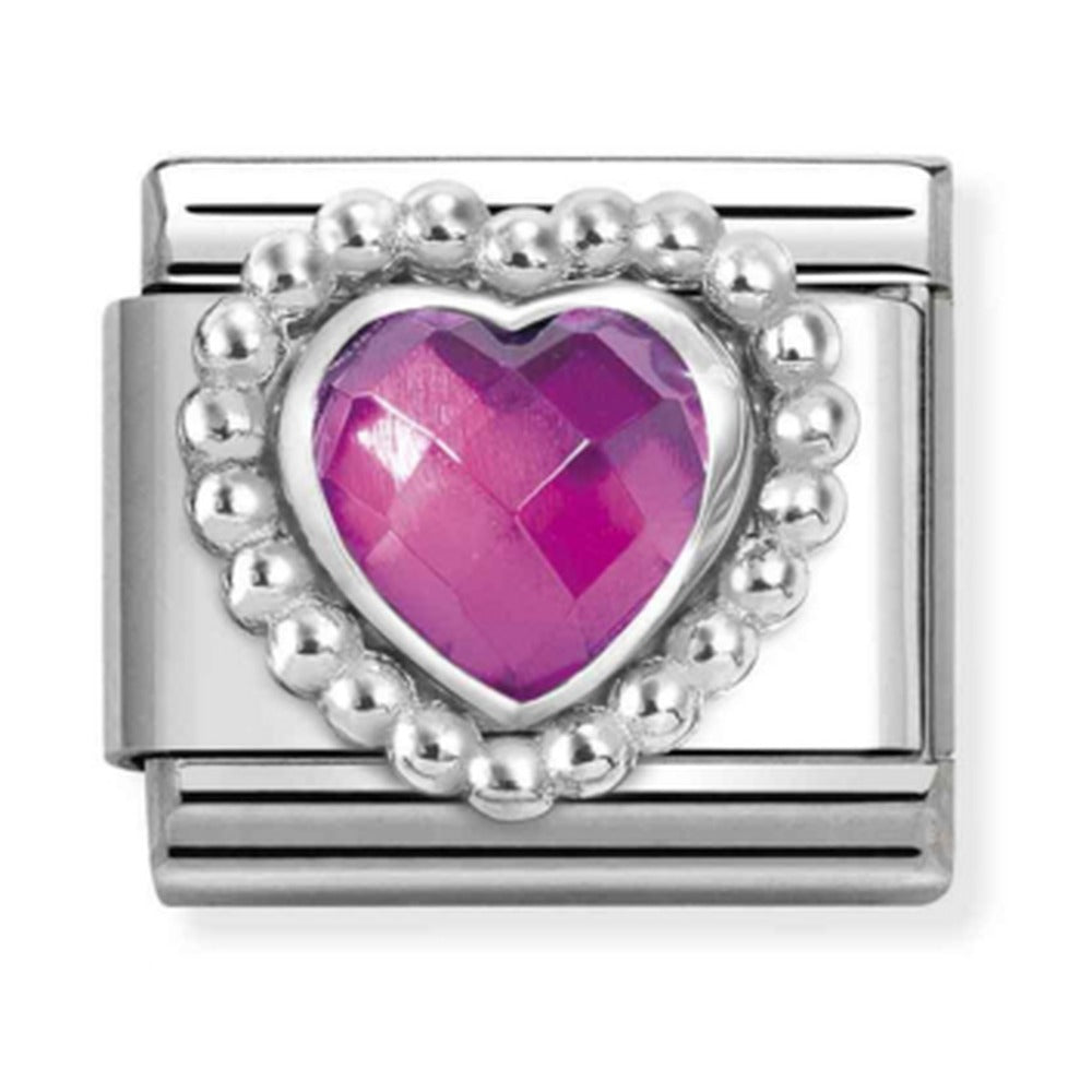 Nomination Composable Silver Faceted Fuchsia Heart Charm 330606/030