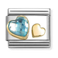 Nomination Composable Gold Light Blue Heart With Small Plain Heart Charm