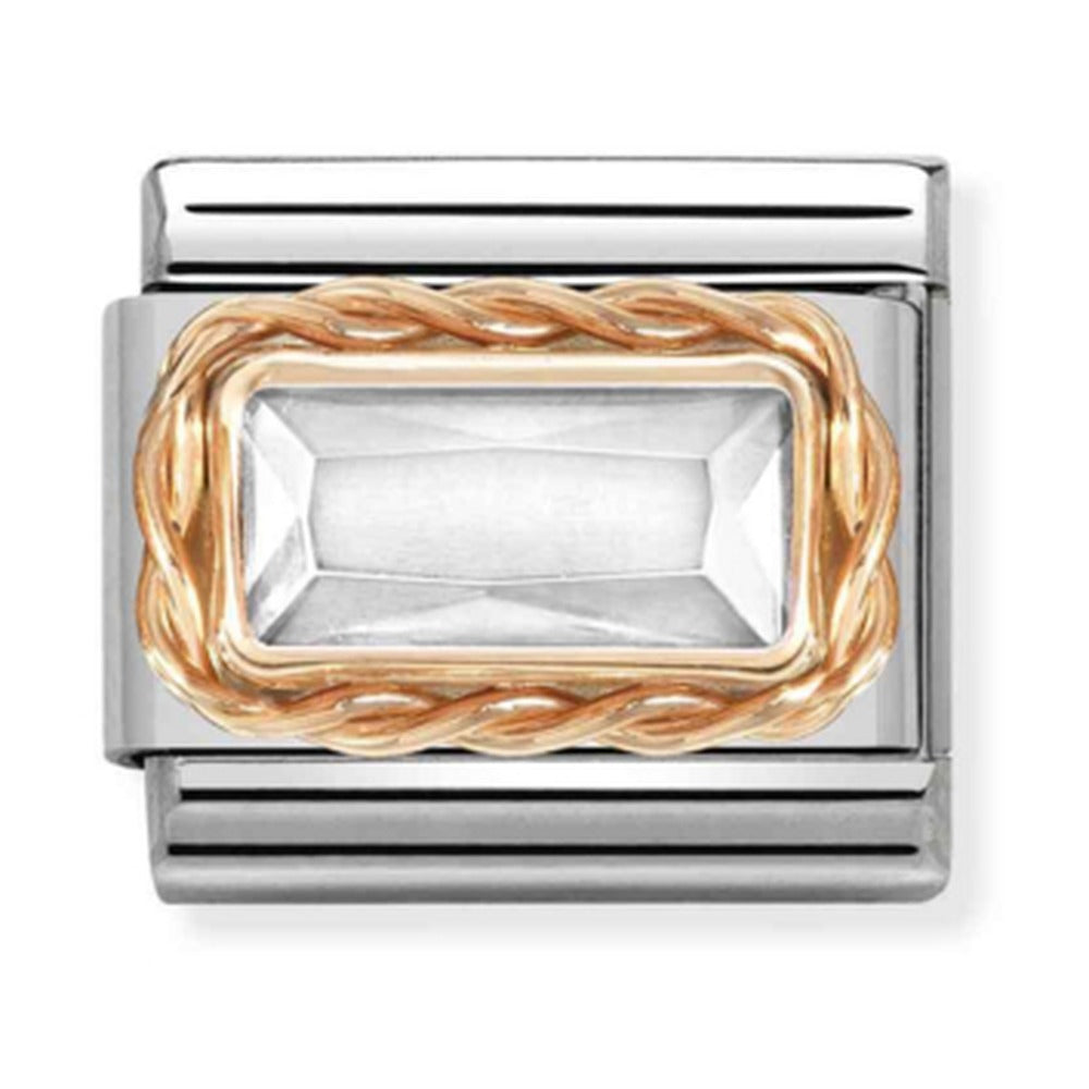 Nomination Composable Classic Faceted White Baguette Link in 9k Rose Gold