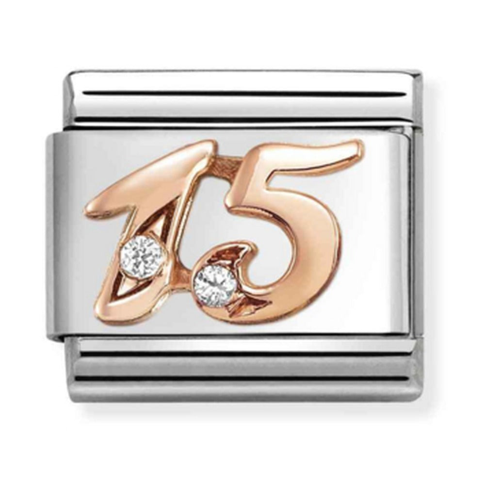 Nomination Composable Classic Link NUMBERS 15 in Steel, Zircon & Gold 375