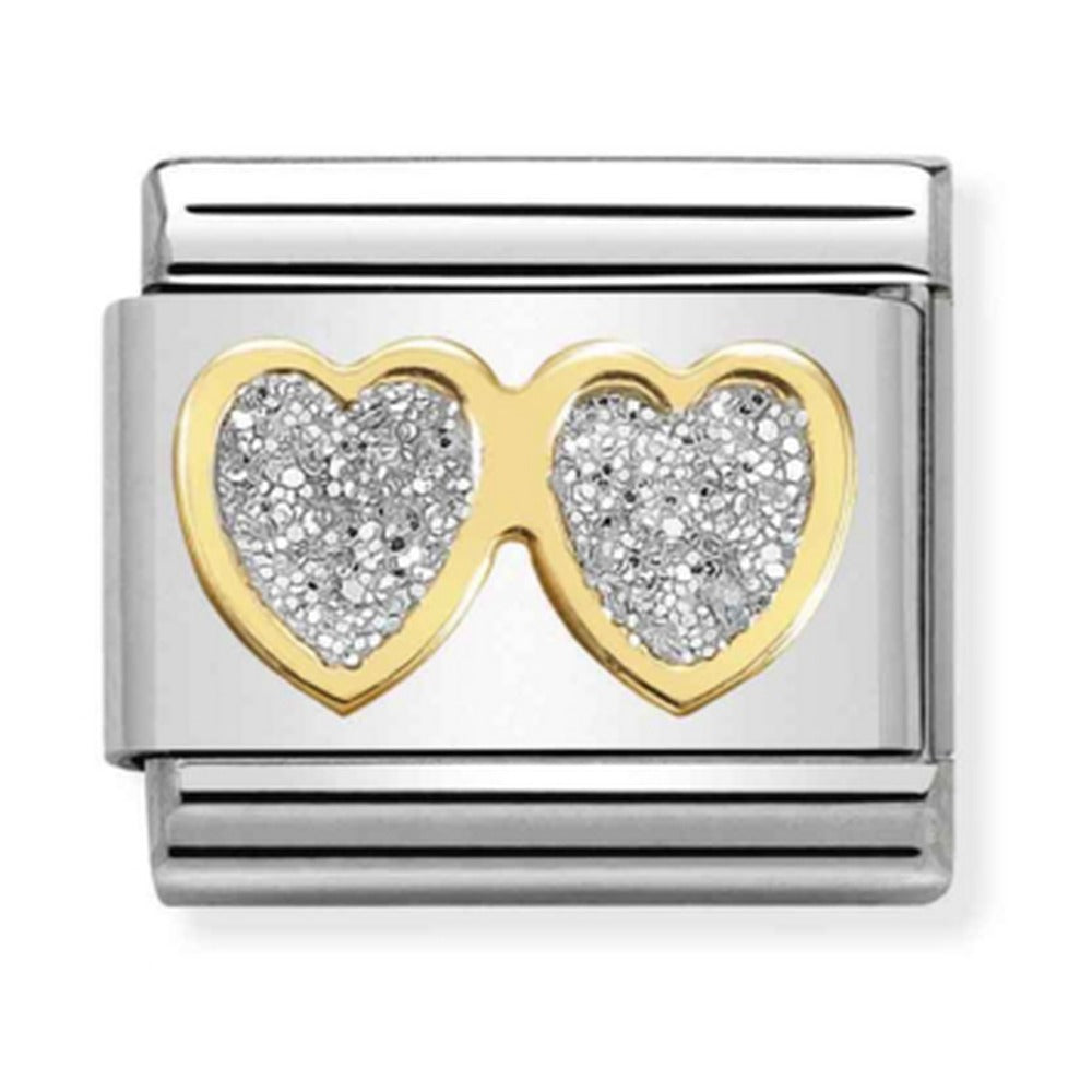 Nomination Composable Gold Double Glitter Hearts Charm 030220/01
