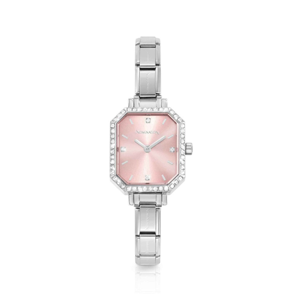 Nomination Paris Rectangular CZ Pink Dial Bracelet Watch 076036/014