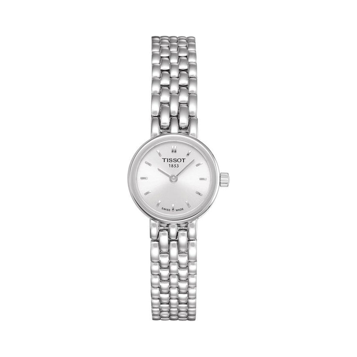 Tissot Ladies Lovely watch featuring a silver dial, stainless steel bracelet, and Swiss Made craftsmanship.