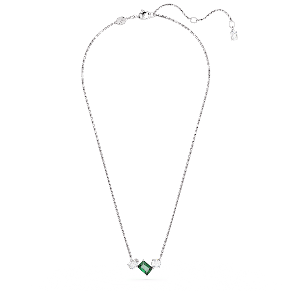Swarovski Mesmera Mixed Cuts Green White Crystal Pendant Necklace Rhodium Plated — view 2