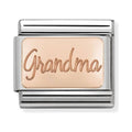 Nomination charm featuring "Grandma" inscription in rose gold. Stainless steel charm, gift for grandmother.