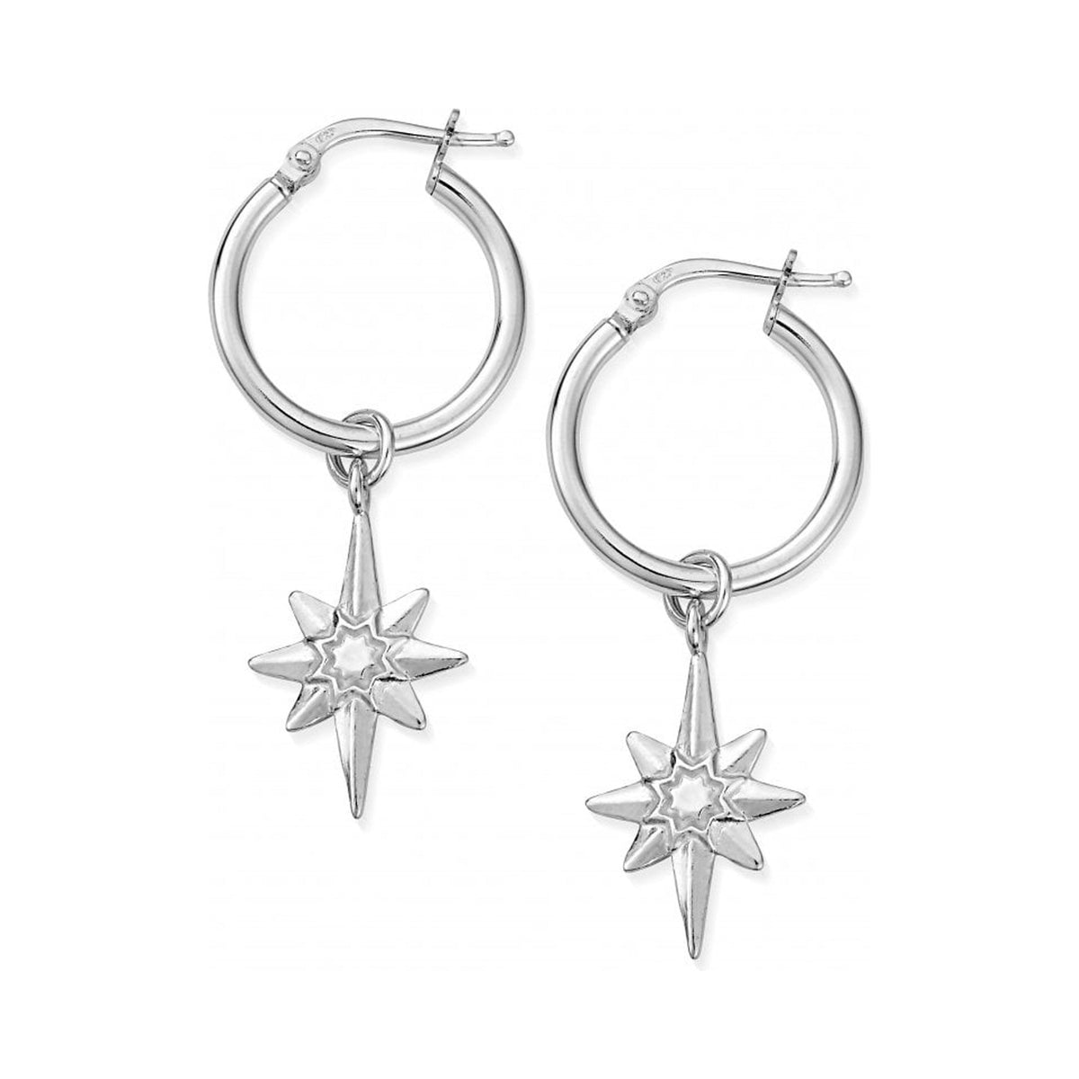 The ChloBo Lucky Star Hoop Earrings, a silver metal hoop from ChloBo, available at OD’s Jewellers in St Helens.