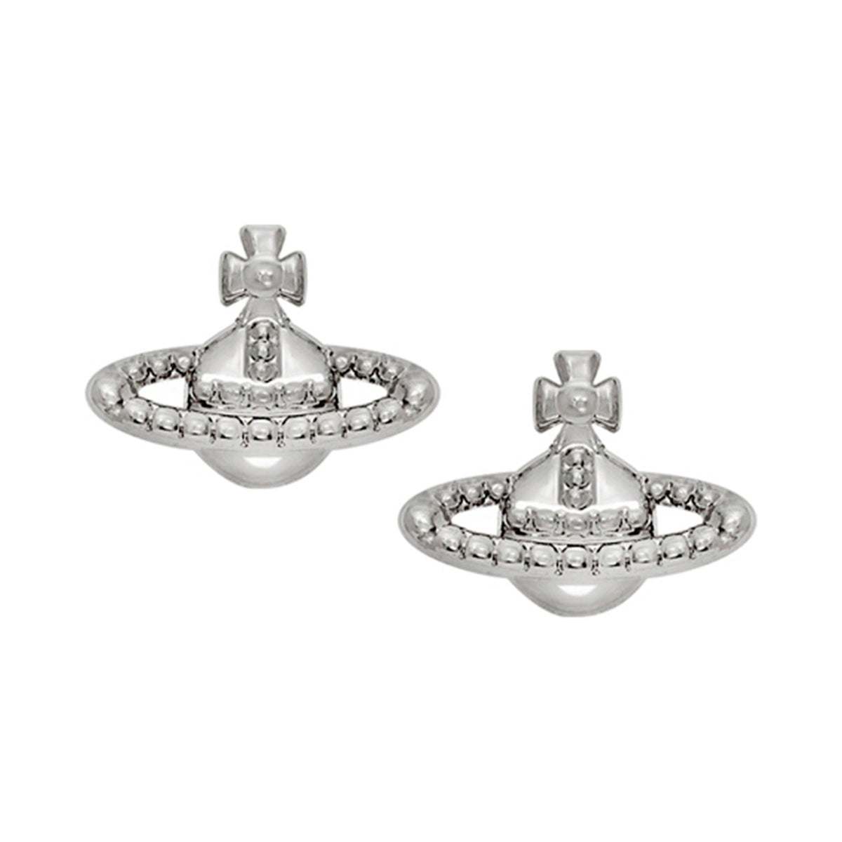 The Vivienne Westwood Farah Orb Earrings, platinum plated silver jewelry from Vivienne Westwood, at OD’s Jewellers in St Helens