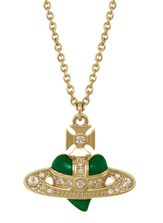 Vivienne Westwood New Diamante Heart Green Indicolite Necklace