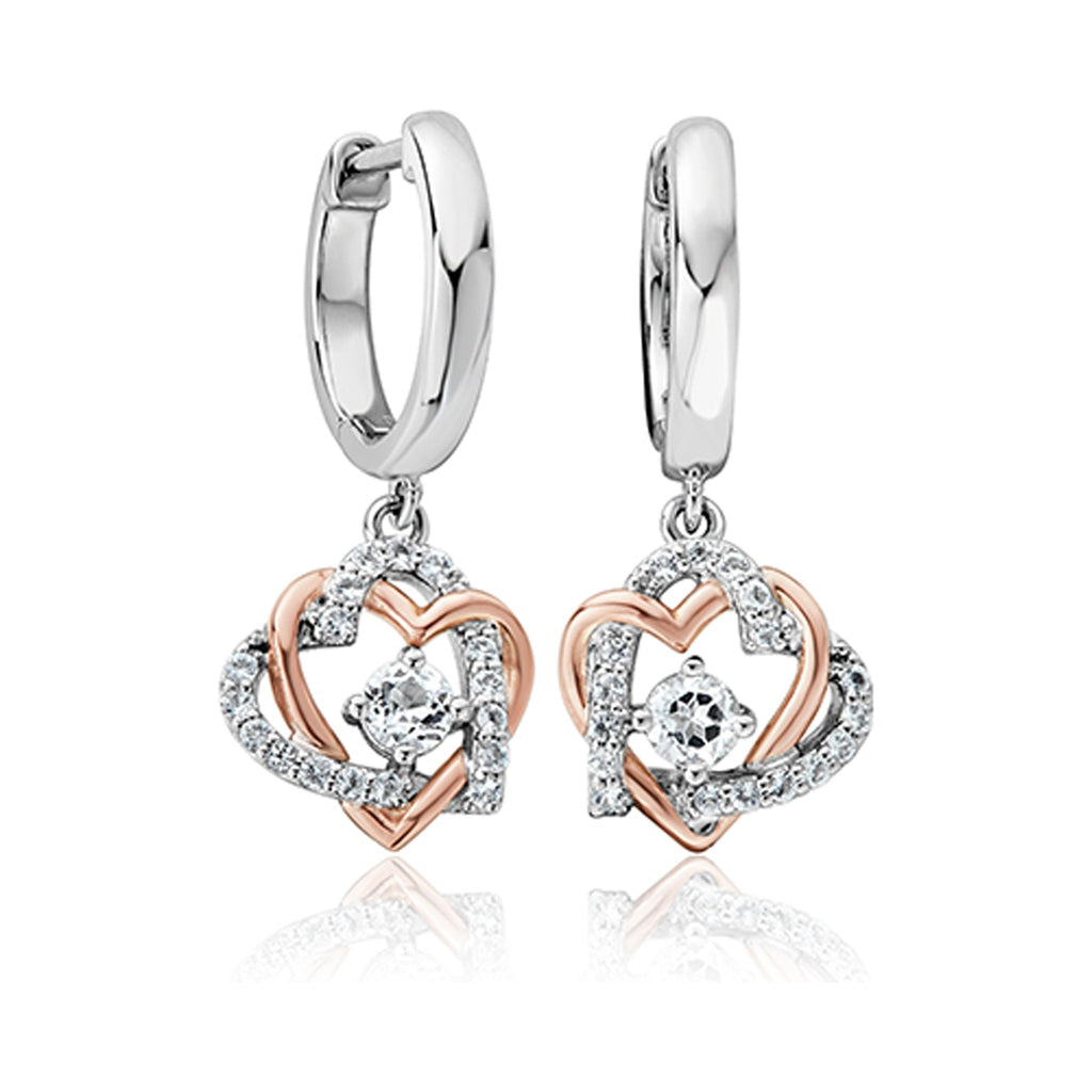 The Clogau Forever Yours Heart Drop Earrings, white topaz in sterling silver, from Clogau at OD’s Jewellers in St Helens