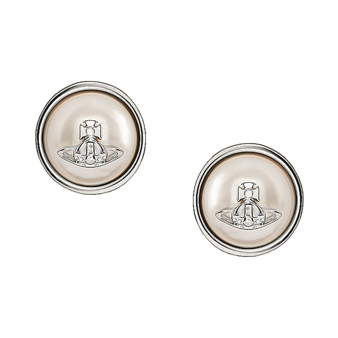 The Vivienne Westwood Olga Pearl Earrings, a cream pearl platinum-plated earrings from Vivienne Westwood, available at OD’s Jewellers in St Helens.