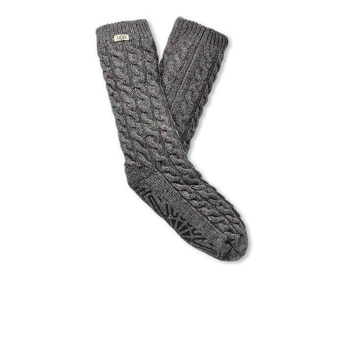 Women's UGG Elowyn Cable Knit Fleece Sock in Charcoal Heather