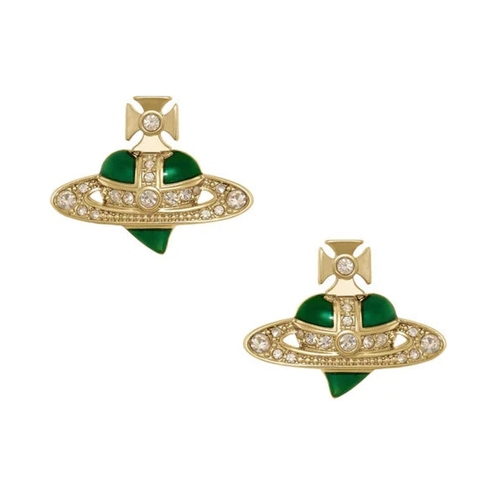 Vivienne Westwood New Diamante Heart Indicolite Earrings 620033K-02R976-