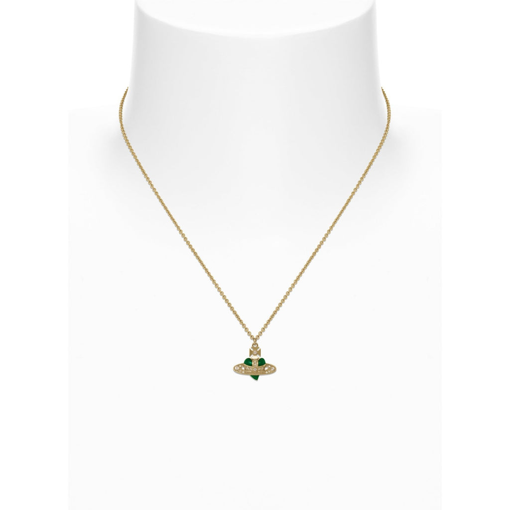 Vivienne Westwood New Diamante Heart Green Indicolite Necklace — view 2