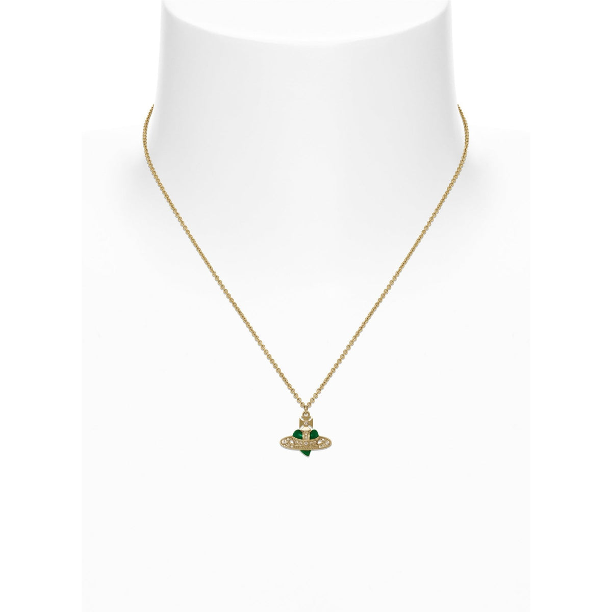 Vivienne Westwood New Diamante Heart Green Indicolite Necklace — view 2