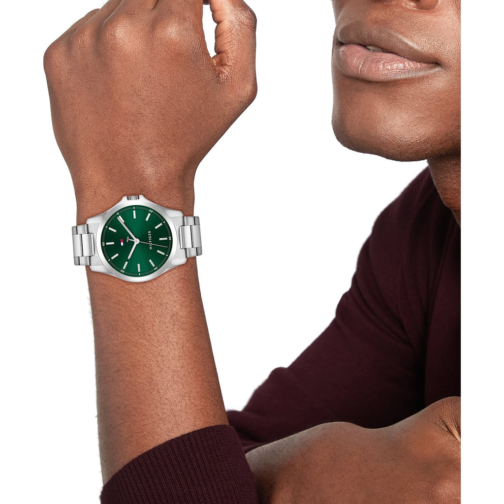 Tommy Hilfiger Mens Bruce Green Dial Bracelet Watch Stainless Steel — view 5