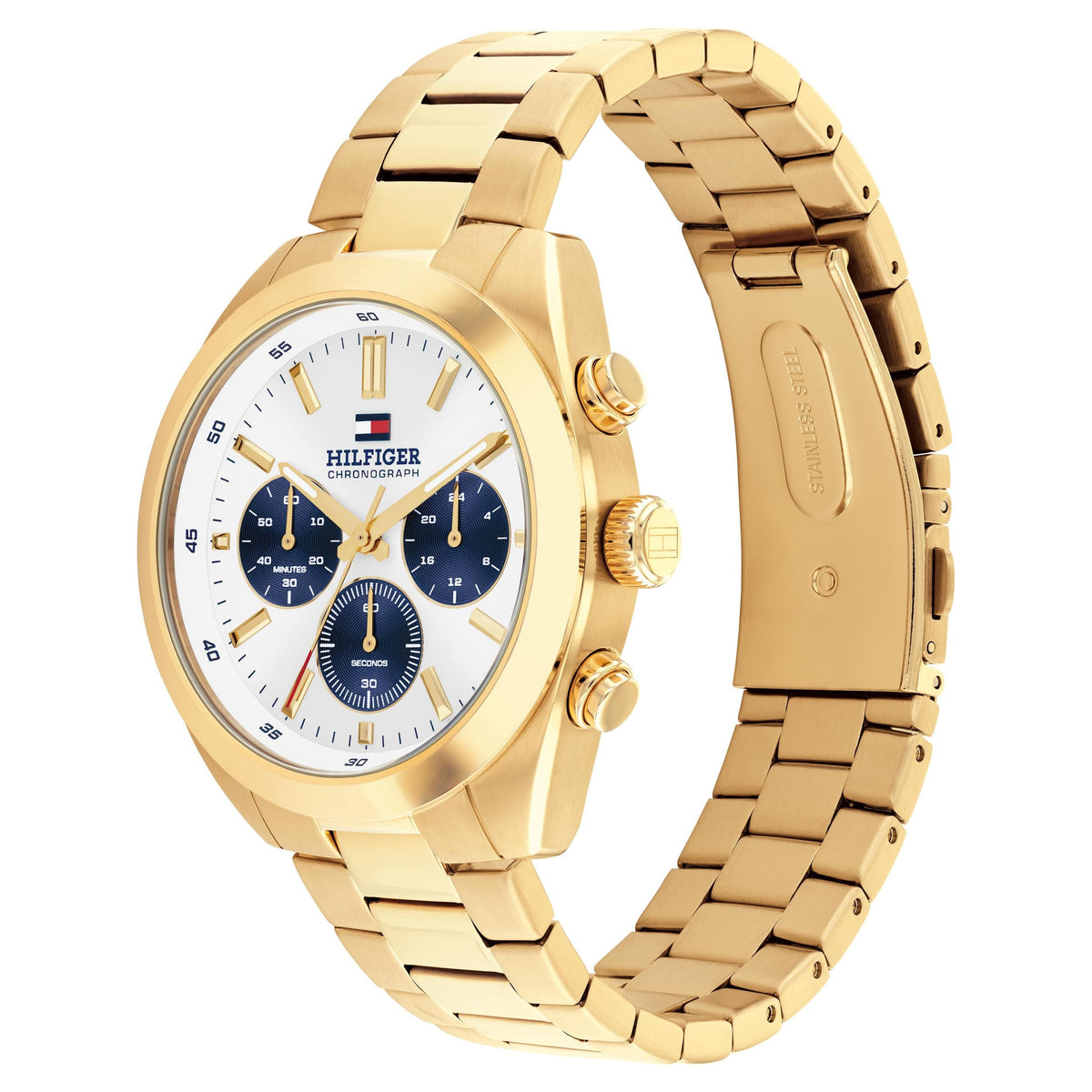 Tommy Hilfiger Men's Gold Plated Hudson, White Chronograph Dial, Bracelet Watch 1710723 — view 2