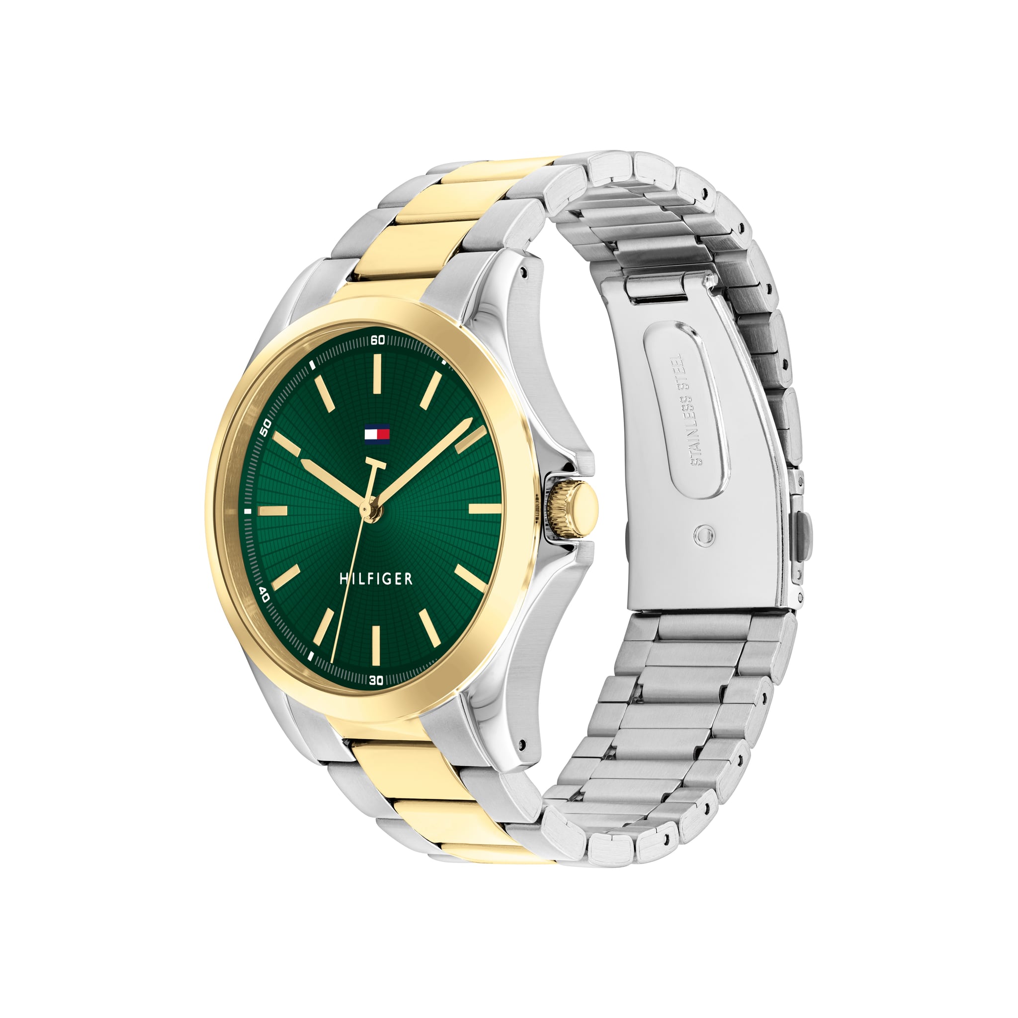 Tommy Hilfiger Mens Bruce Green Dial Bracelet Watch Two-Tone — view 3