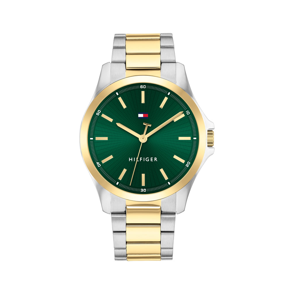 Tommy Hilfiger Mens Bruce Green Dial Bracelet Watch Two-Tone