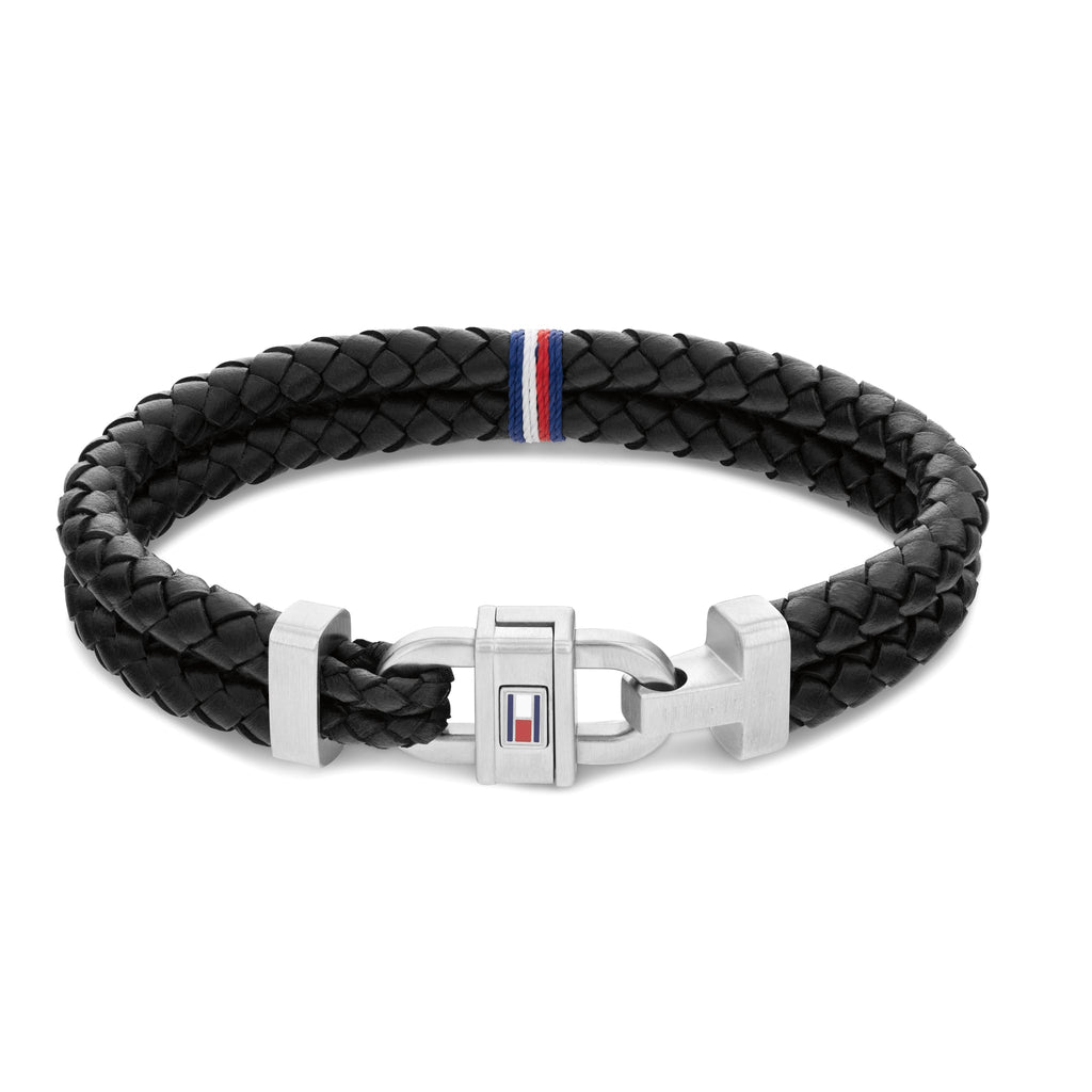 Tommy Hilfiger Carabiner: Black Leather Bracelet 2790361 *