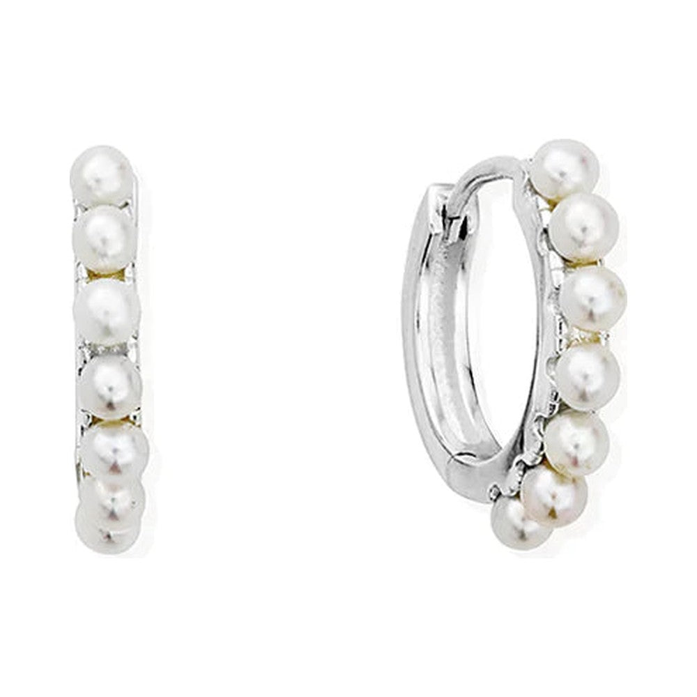 ChloBo Classic Pearl Huggie Hoop Earrings Sterling Silver by ChloBo