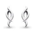 Close-up of Kit Heath's Entwine silver stud earrings featuring a twine twist design; elegant jewelry detail.