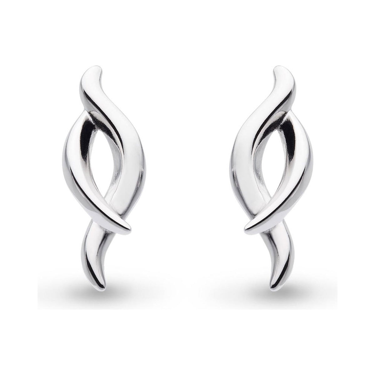 Close-up of Kit Heath's Entwine silver stud earrings featuring a twine twist design; elegant jewelry detail.