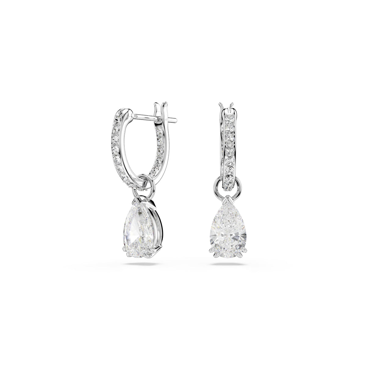 Swarovski Stilla Pear Cut Crystal Hoop Drop Earrings Rhodium Plated — view 2