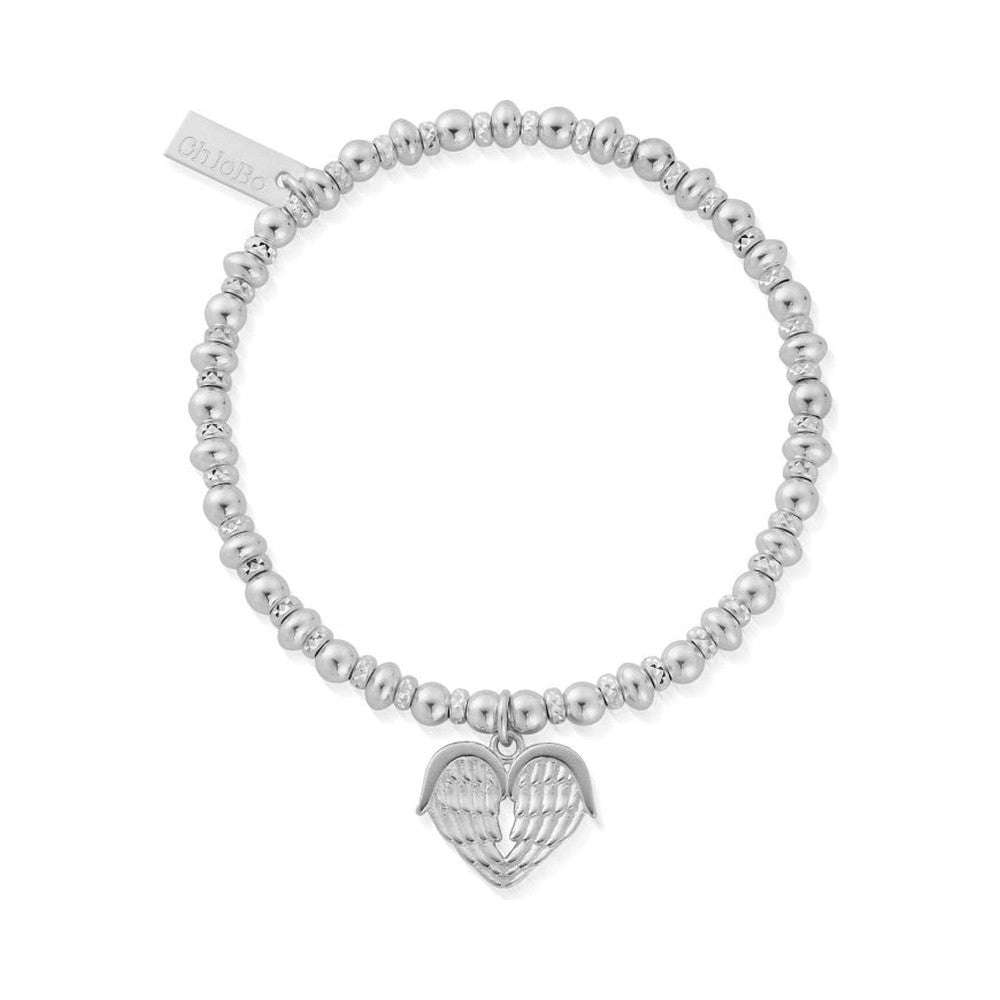 ChloBo Heavenly Heart Bracelet: Sterling silver beaded stretch bracelet with angel wing heart charm.