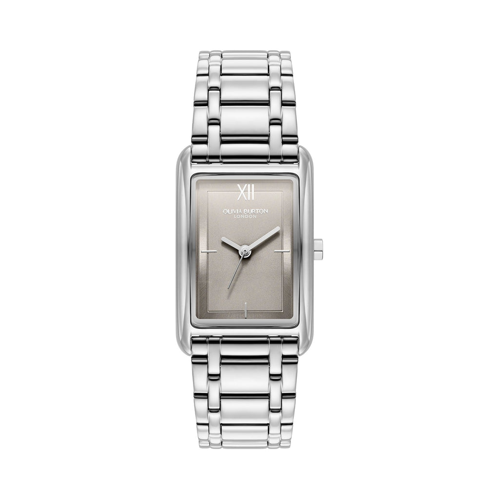 Olivia Burton Grove grey tank dial bracelet watch, a grey stainless steel bracelet watch from Olivia Burton, available at OD’s Jewellers in St Helens