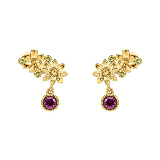 Laura Ashley Crosswell Green & Purple Crystal Drop Earrings Gold Plated