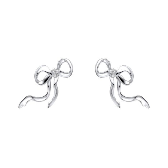 Laura Ashley Ribbon Bow Stud Earring Silver Plated
