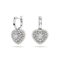 Swarovski Hyperbola Pearl & Crystal Heart Drop Earrings Rhodium Plated