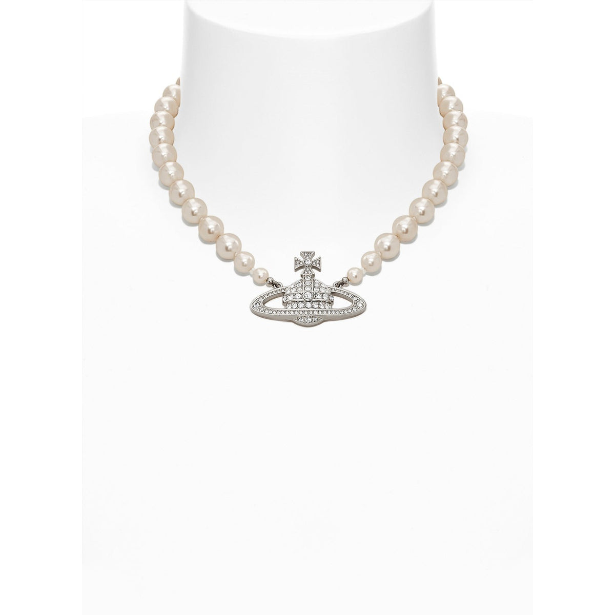 Vivienne Westwood Platinum Plated One Row Pearl Bas Relief Choker Necklace