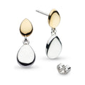 Silver droplet earrings with gold pebble studs from the Kit Heath Golden Coast collection, shown with earring back.