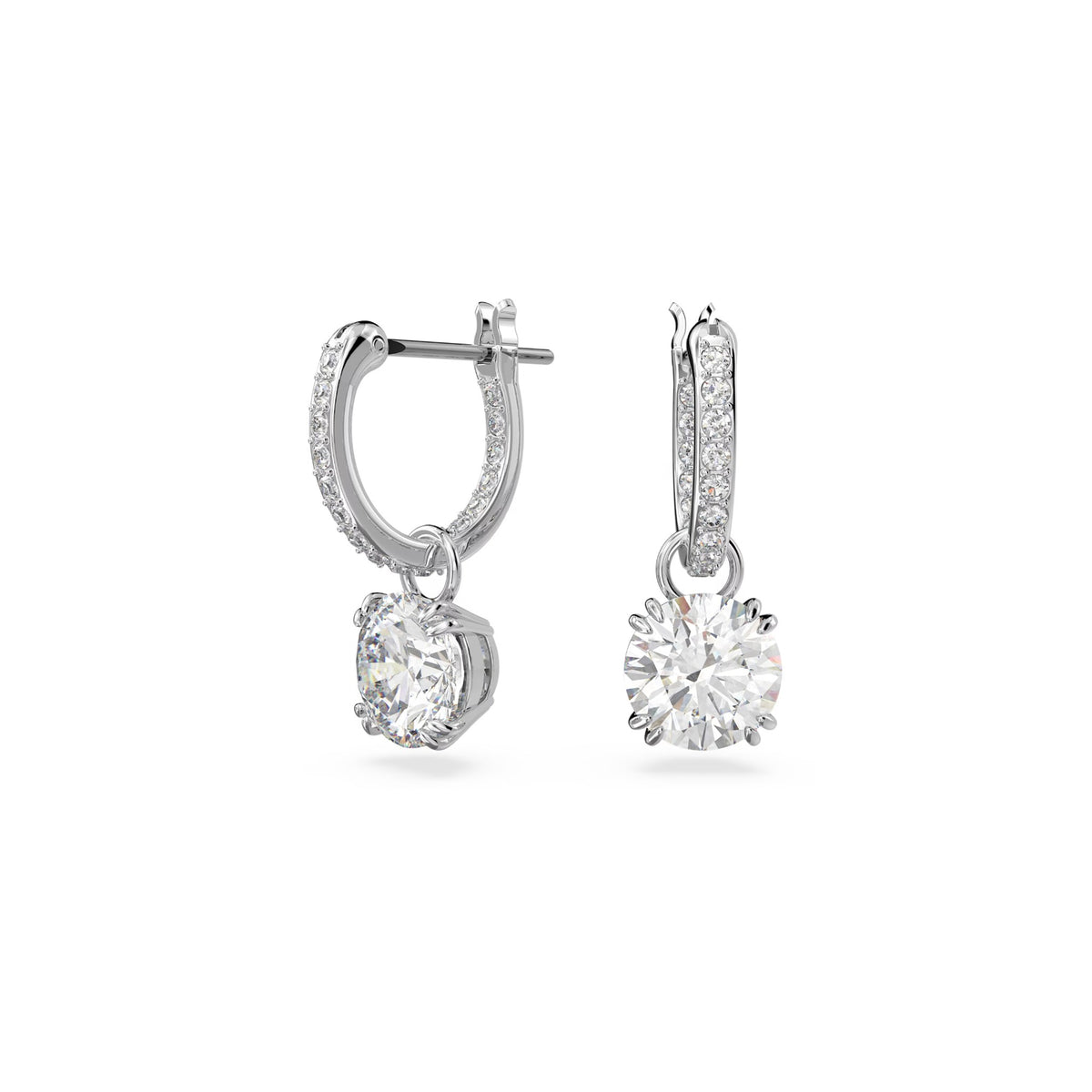 The Swarovski Constella Round Cut Drop Earrings, a clear rhodium plated jewellery from Swarovski, available at OD’s Jewellers in St Helens.