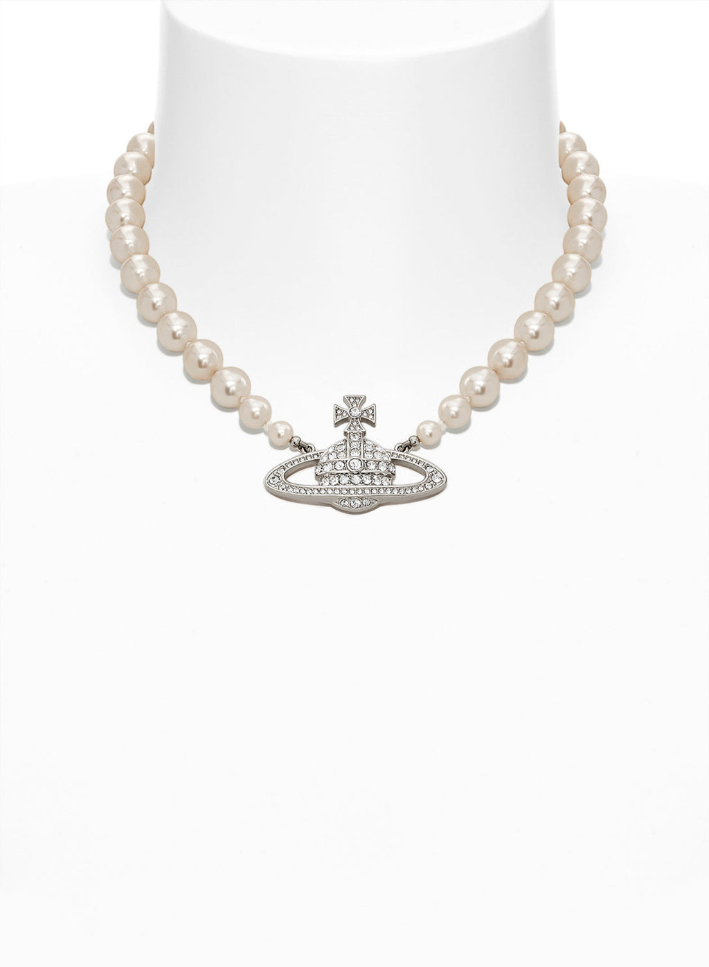 Vivienne Westwood Platinum Plated One Row Pearl Bas Relief Choker Necklace