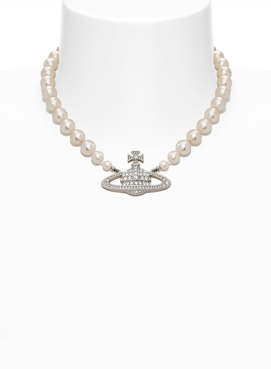 Vivienne Westwood Platinum Plated One Row Pearl Bas Relief Choker Necklace