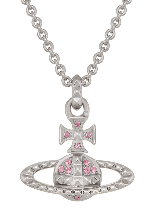 Vivienne Westwood Platinum Plated Mayfair Bas Relief Pink Crystal Necklace 630203EG-02W190-