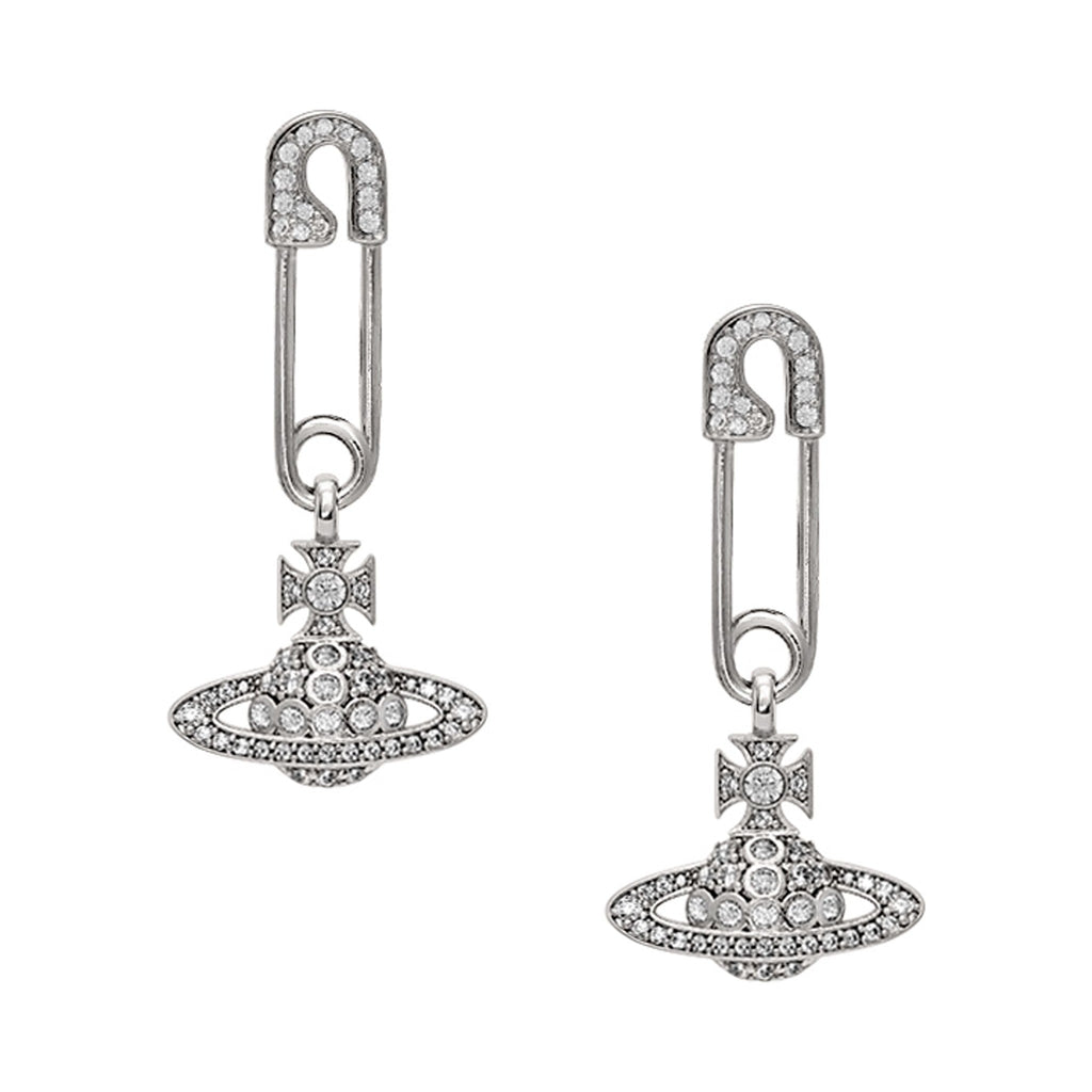 Platinum-plated Lucrece earrings with sparkling crystals. Elegant Vivienne Westwood designer jewelry.